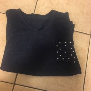 Dark blue star v neck shirt